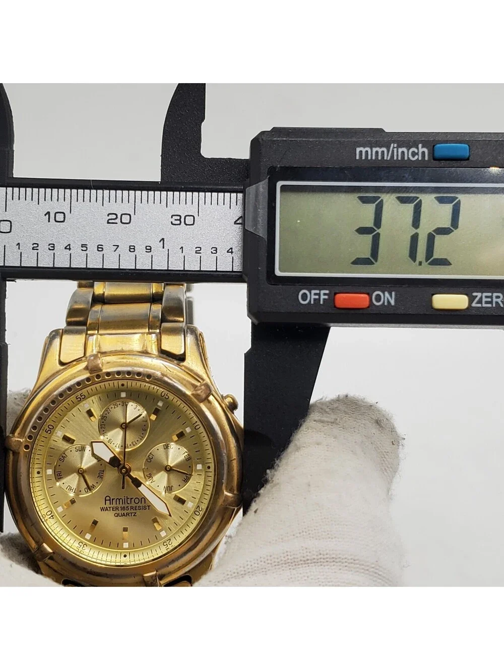 Armitron Multifunction Watch Men 37mm Gold Tone Rotating Bezel New Battery